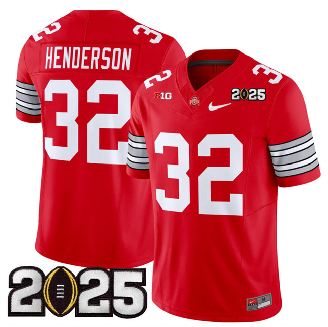 Men Ohio State Buckeyes #32 TreVeyon Henderson Red 2025 CFP Final Patch F.U.S.E. Vapor Limited Stitched NCAA Jersey